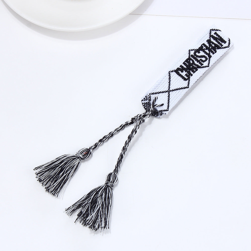 Women's To Joy Lucy Letter Embroidered Fashion Tassel Wristband Bracelets