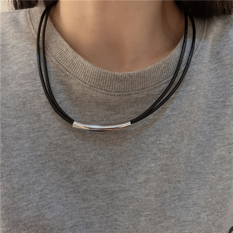 Women's & Men's And Accessories Design Functional Leather Rope Button Necklaces