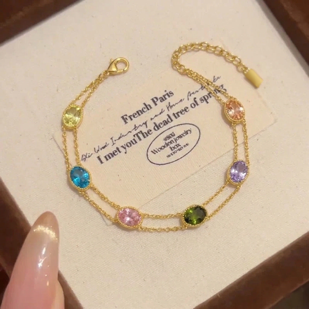 Women's Rainbow Pop Niche Exquisite Versatile Yellow Gold Colored Gems Candy Bracelet