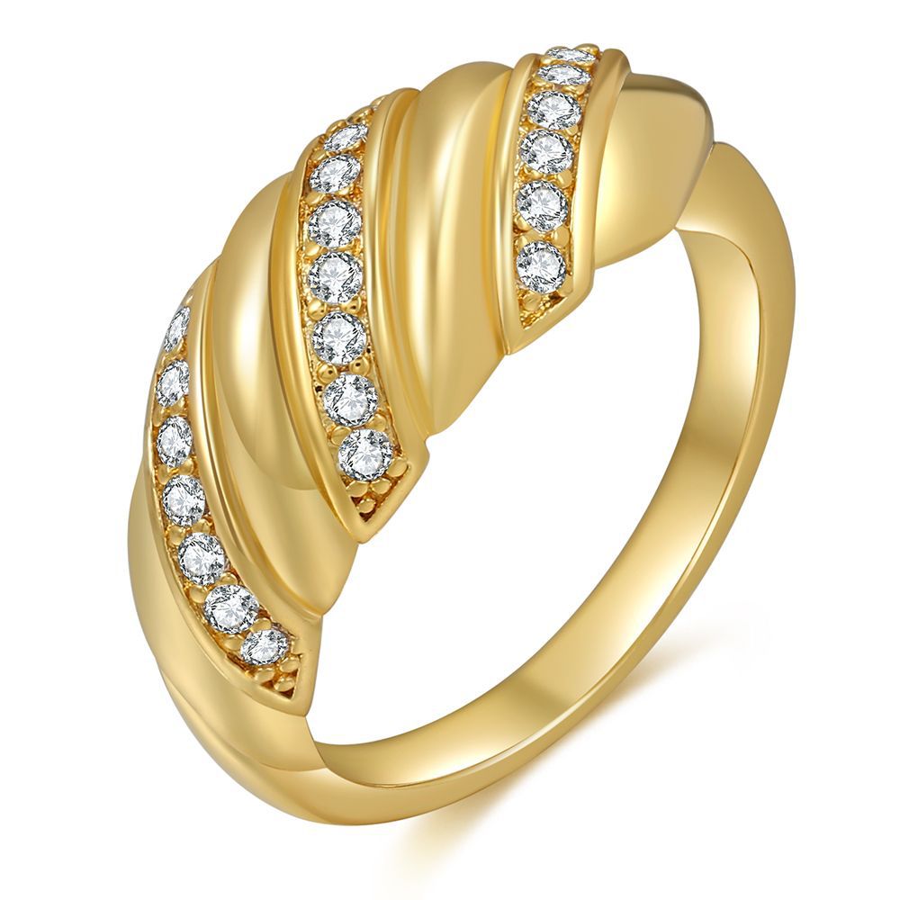 Women's Twist Zircon Gold Jewelry Croissant Round Rings