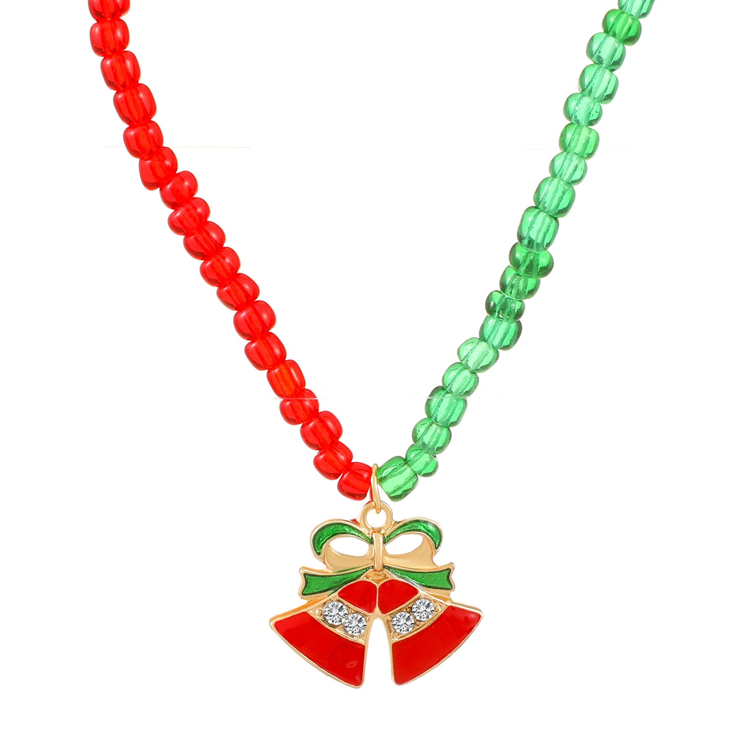 Elegant Red Green Bead Bell Tree Necklaces