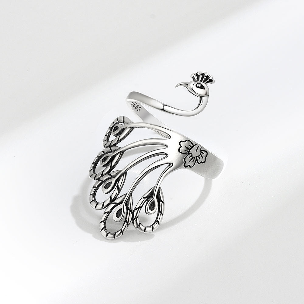Peacock Female Retro Distressed Matte Phoenix Ethnic Style Open Rings