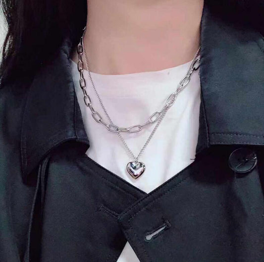 Colliers jumeaux à double couche avec chaîne en forme de cœur en or