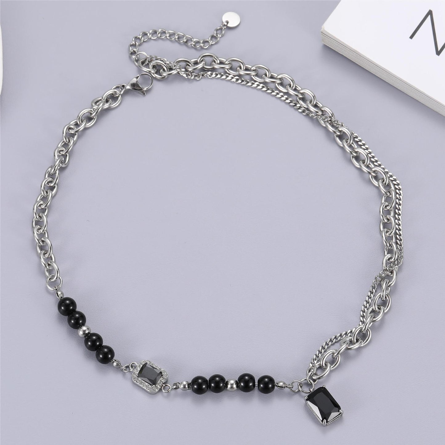 Colliers de pierres précieuses noires brillantes pour femmes, hommes et haute qualité, printemps et tendance