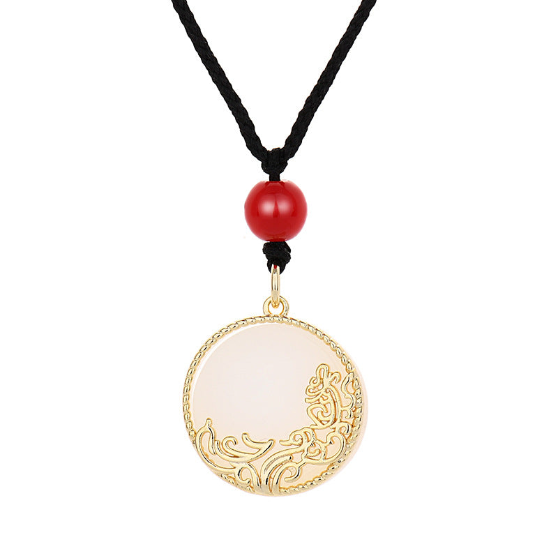 Women's & Men's Gold Inlaid Jade Chinese Style National Fashion Necklaces
