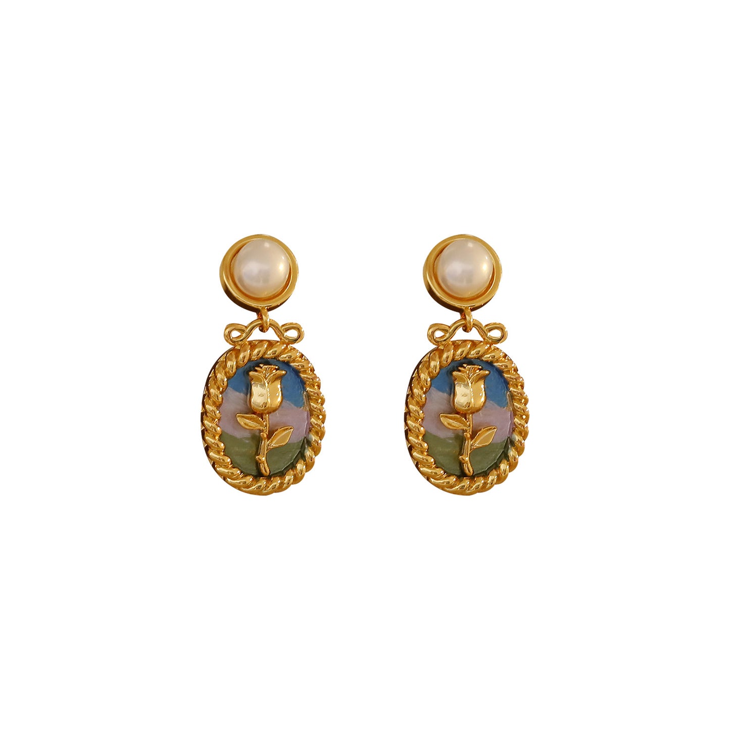 French Style Chinese Tulip Pearl Stylish Earrings