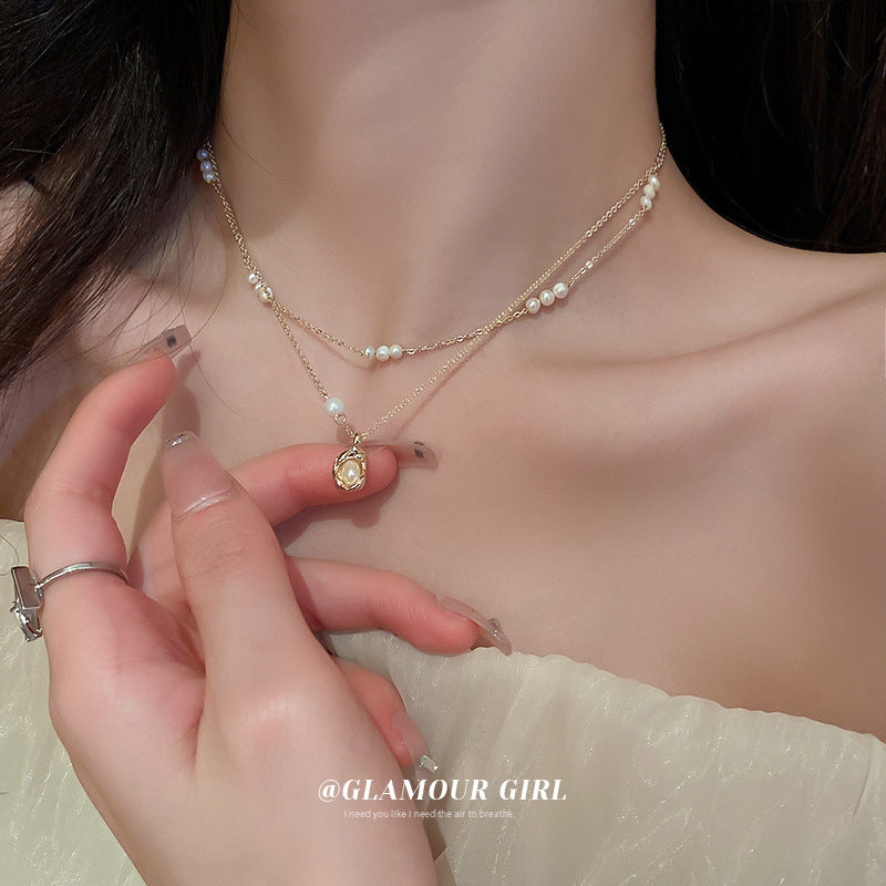 Real Gold Plated Pearl Stitching Oval Necklaces