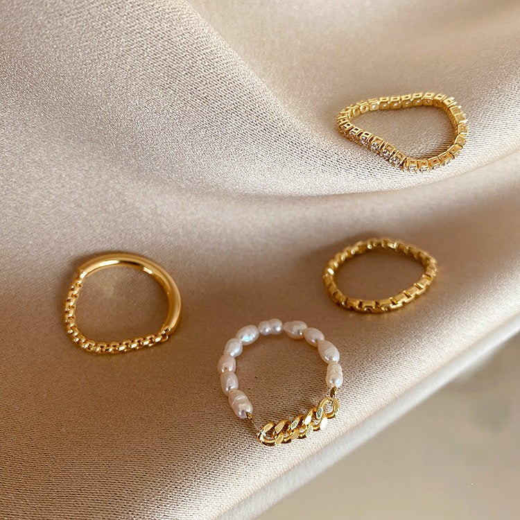 Damen-Design, Süßwasserperle, Zirkonkette, einfacher Anzug, anmutige Ringe