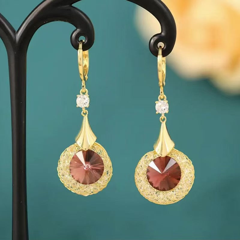 Winding Hollow Tigereye Chinese Style Female Light Luxury Minority Palace Earrings
