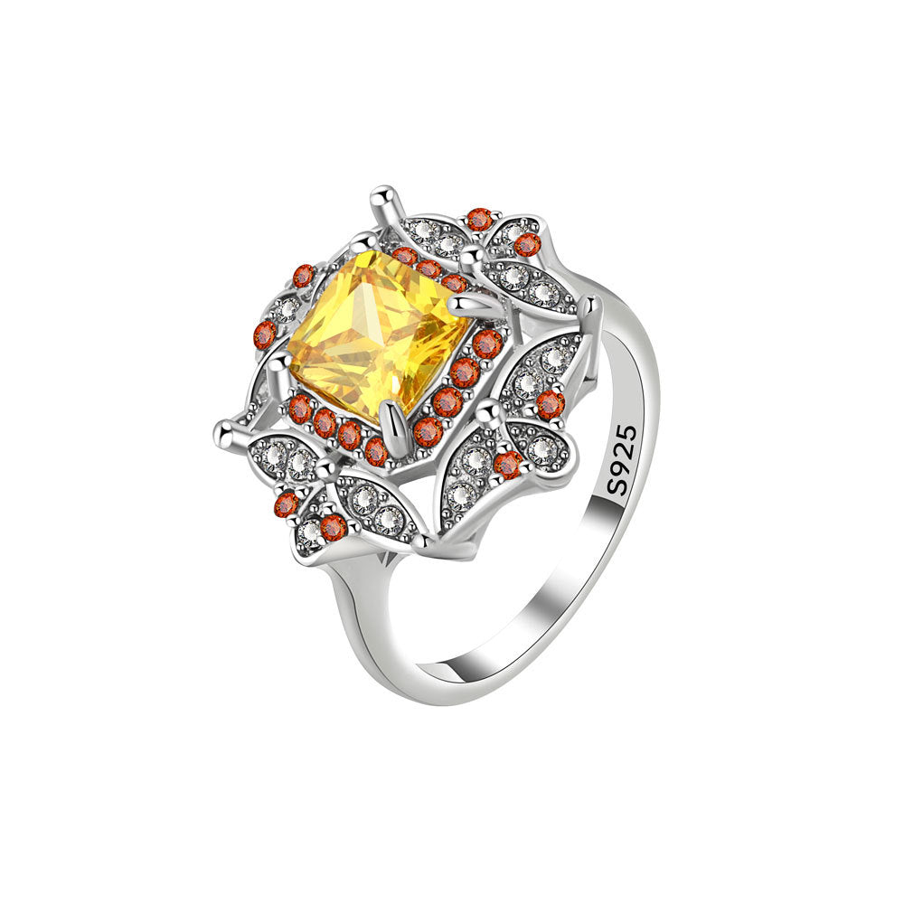 Women's Shiny Bright Square Yellow Gemstone For Rings