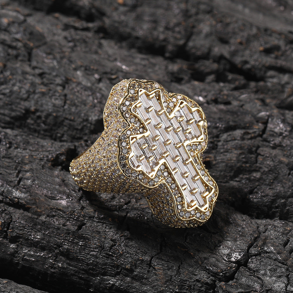 Material Cross Shape Personalized Zircon Male Rings