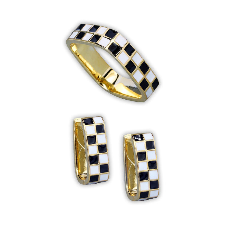 Fashion Enamel Chessboard Square Female Hipster Versatile Personality Jewelry Set
