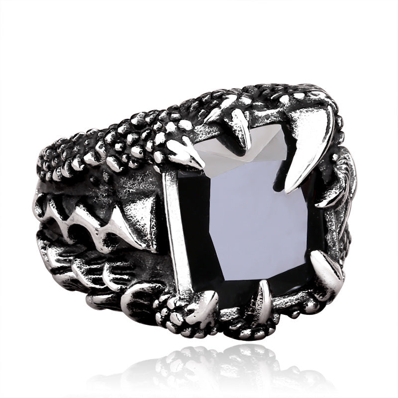 Men's Retro Ornament Titanium Steel Zircon Domineering Personalized Rings