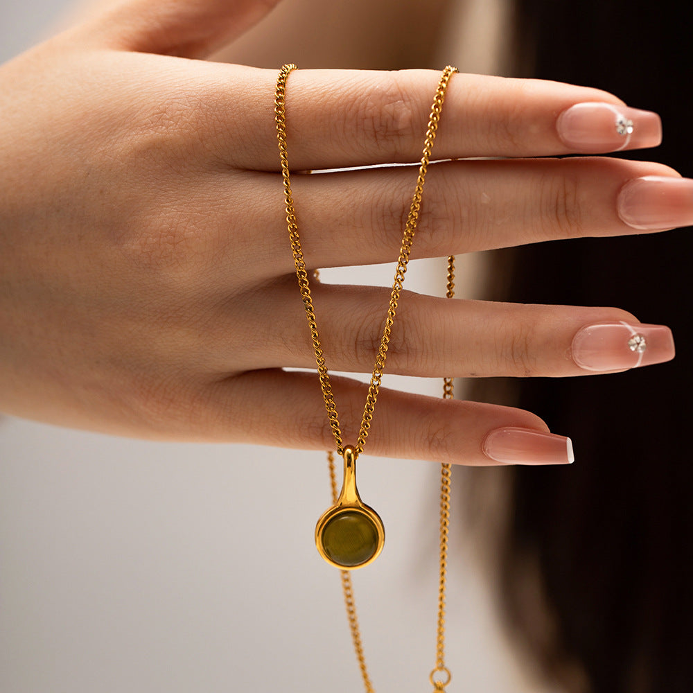 Colliers à pendentif en acier inoxydable opale vert olive