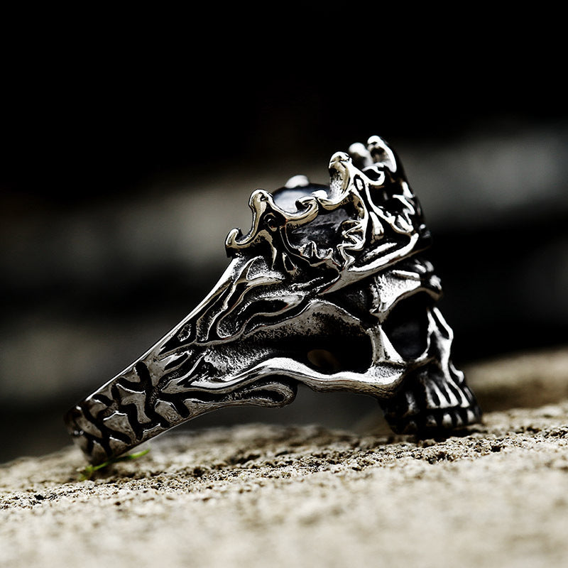 Herren Punk Titan Stahl Totenkopf Krone Edelstahl Ringe