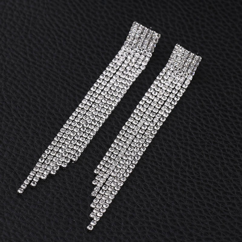 Luxury Rhinestone Tassel Exaggerated Eardrops Bride Earrings