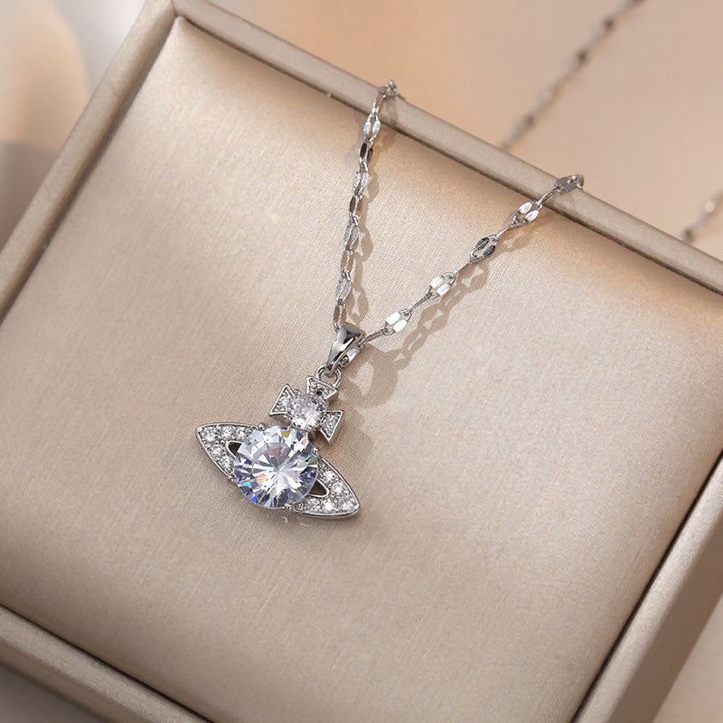 Saturn Light Luxury Colorful Crystals Zircon Tears Drop Pendant Necklaces