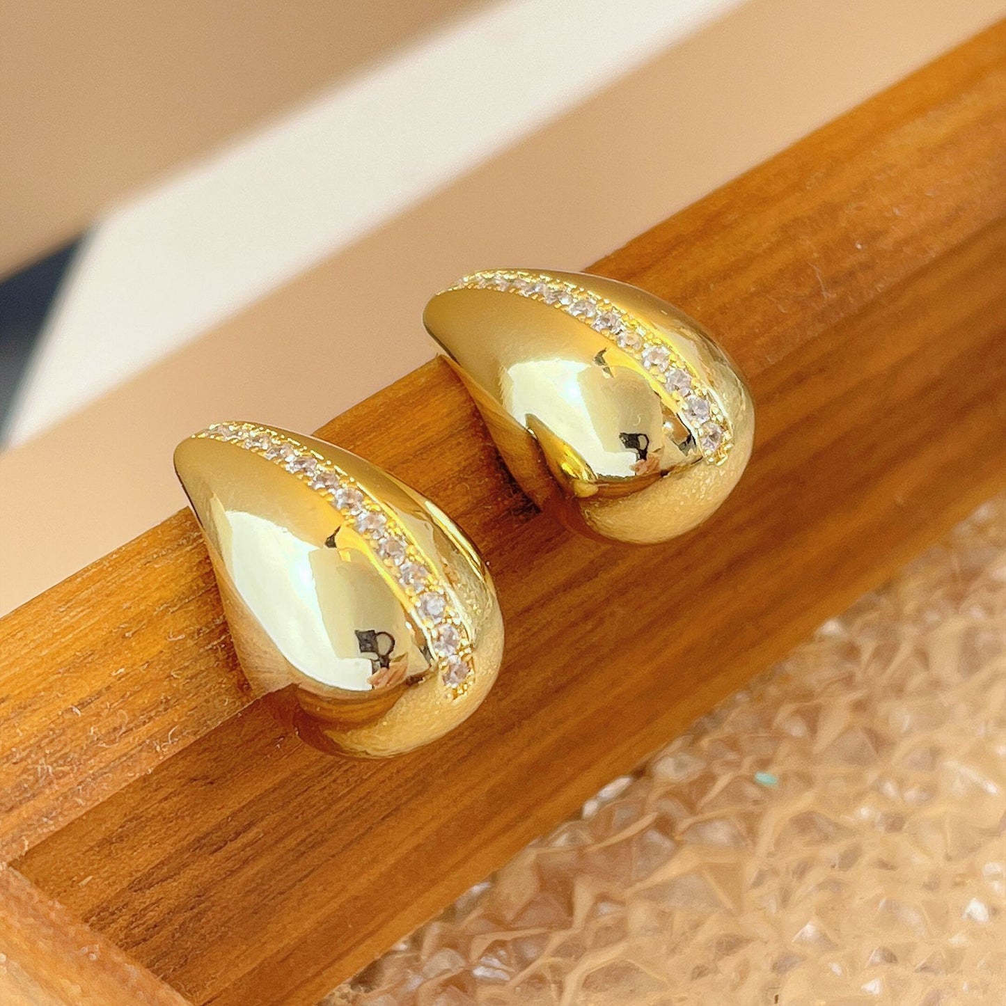 Boucles d'oreilles femme en forme de goutte de diamant en métal brillant rétro français