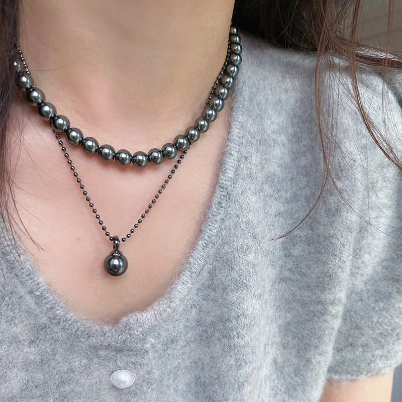 Circle Aurora Stackable Wear Colliers de perles noires