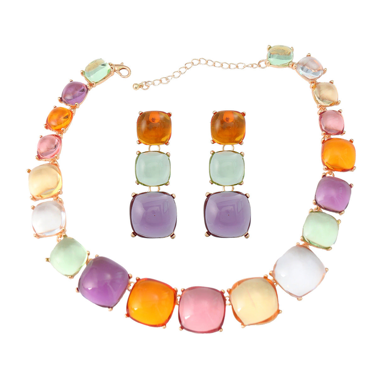 Female Square Alloy Resin Bohemian Ethnic Jewelry Set