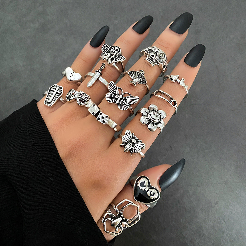 Jewelry Knuckle Retro Exaggerated Gem Combination Rings