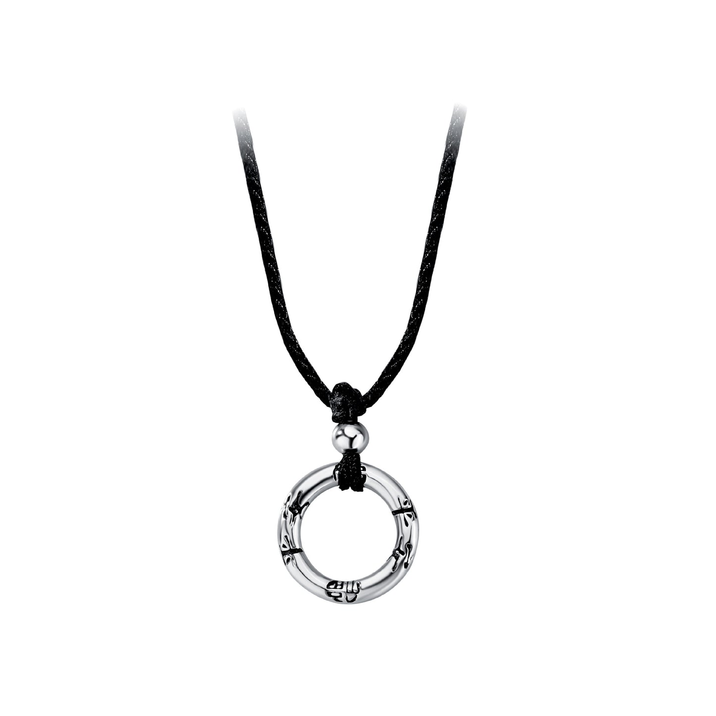 Women's Sier Woven Black Rope Ping An Necklaces