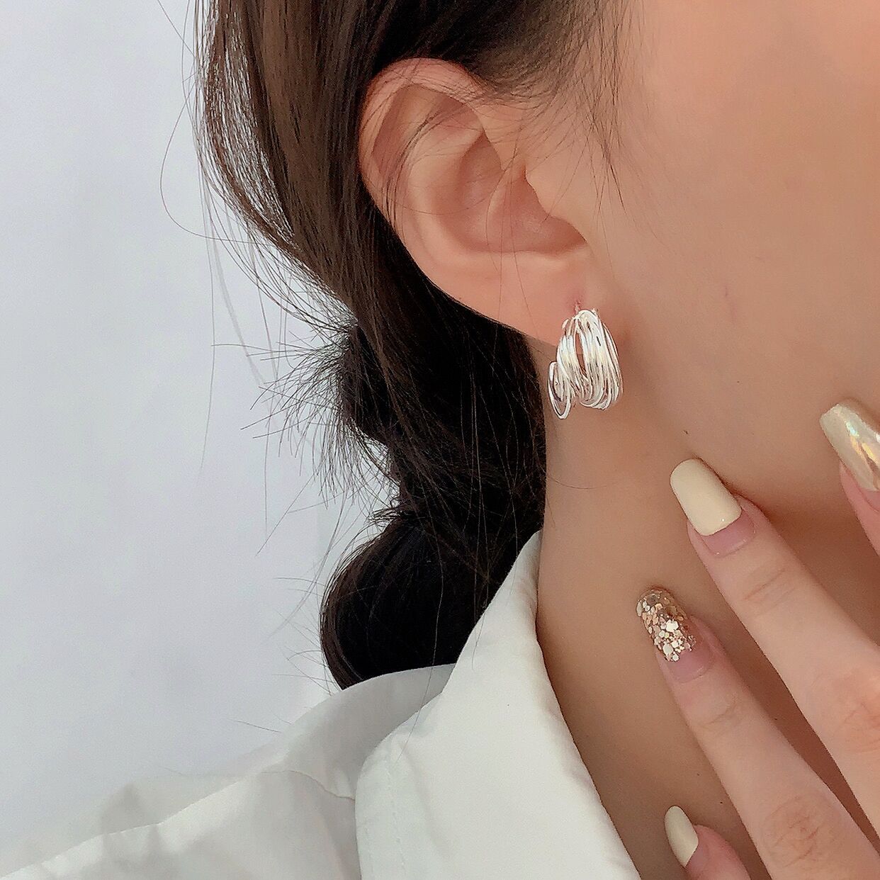 Women's Sterling Sier Line Winding High Sense Earrings