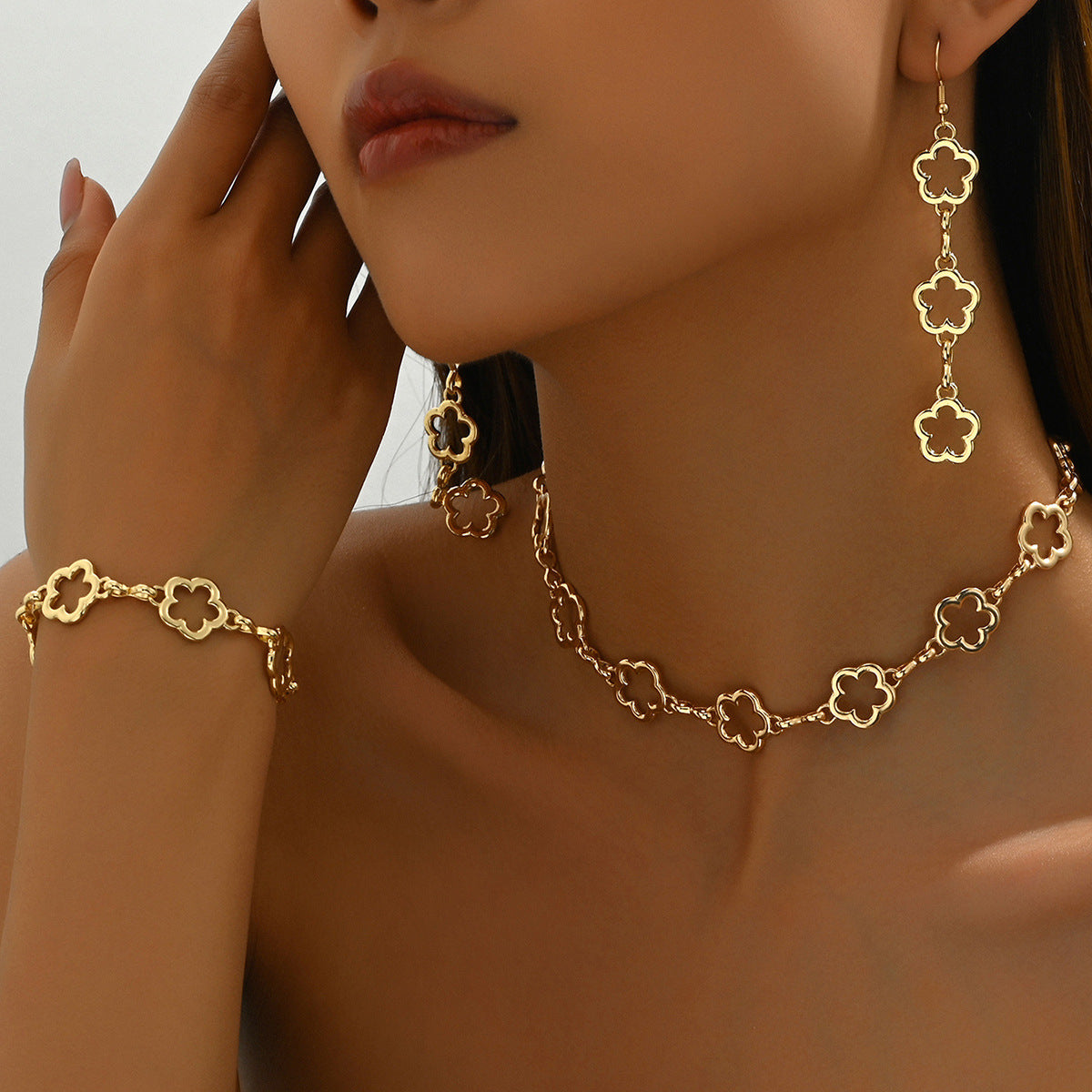 Women's Niche Style Mori Plum Blossom Flower Design Long Jewelry Set