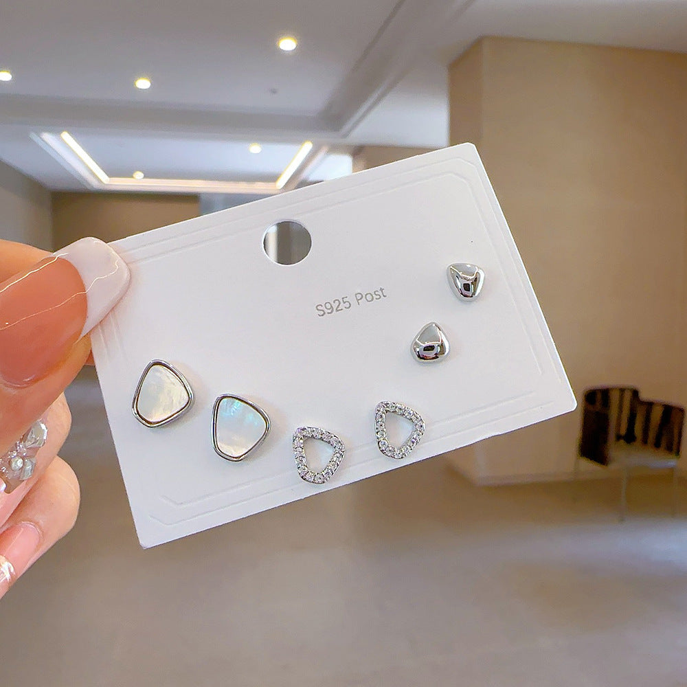 High-grade One Card Three Sier Suit Earrings