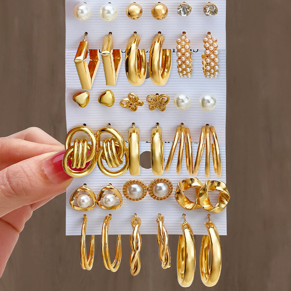 Women's Geometric Circle And Pearl Butterfly Exaggerated Earrings