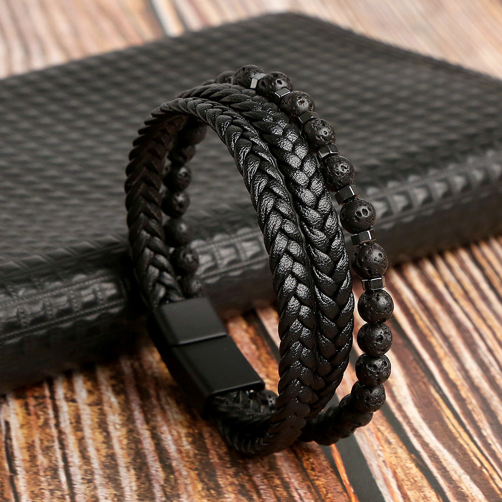 Handgefertigte, gewebte Tigerauge-Armbänder aus Natursteinlegierung für Herren