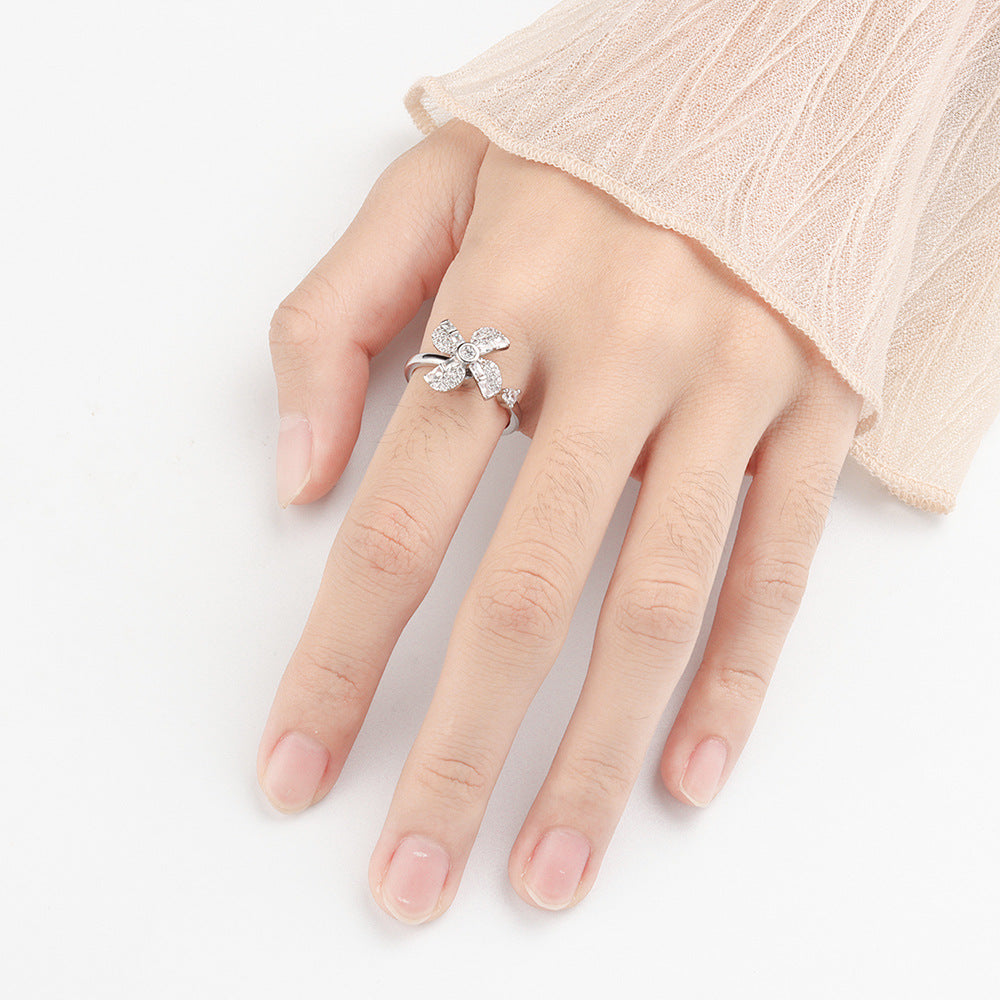 Children's Rotating Decompression Rhinestone Open Small Design Rings