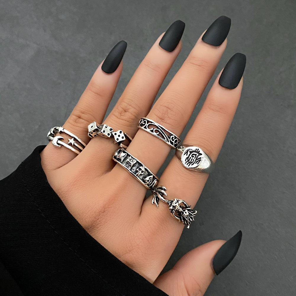 Jewelry Knuckle Retro Exaggerated Gem Combination Rings