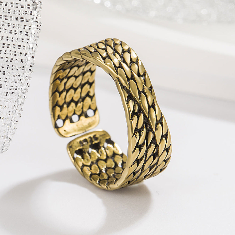 Style Bronze Woven Design Minimalist High Rings
