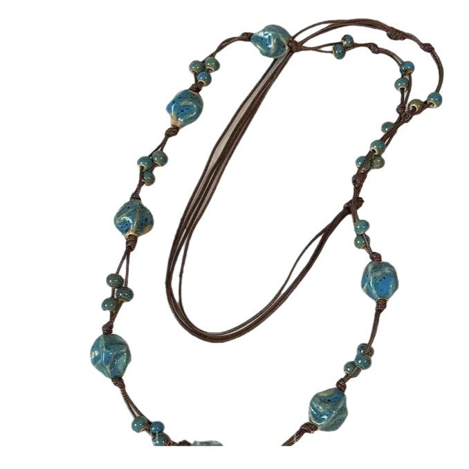 Blue Ceramic Beaded Irregular Bohemian Niche Unique Temperament Wild Sweater Necklace