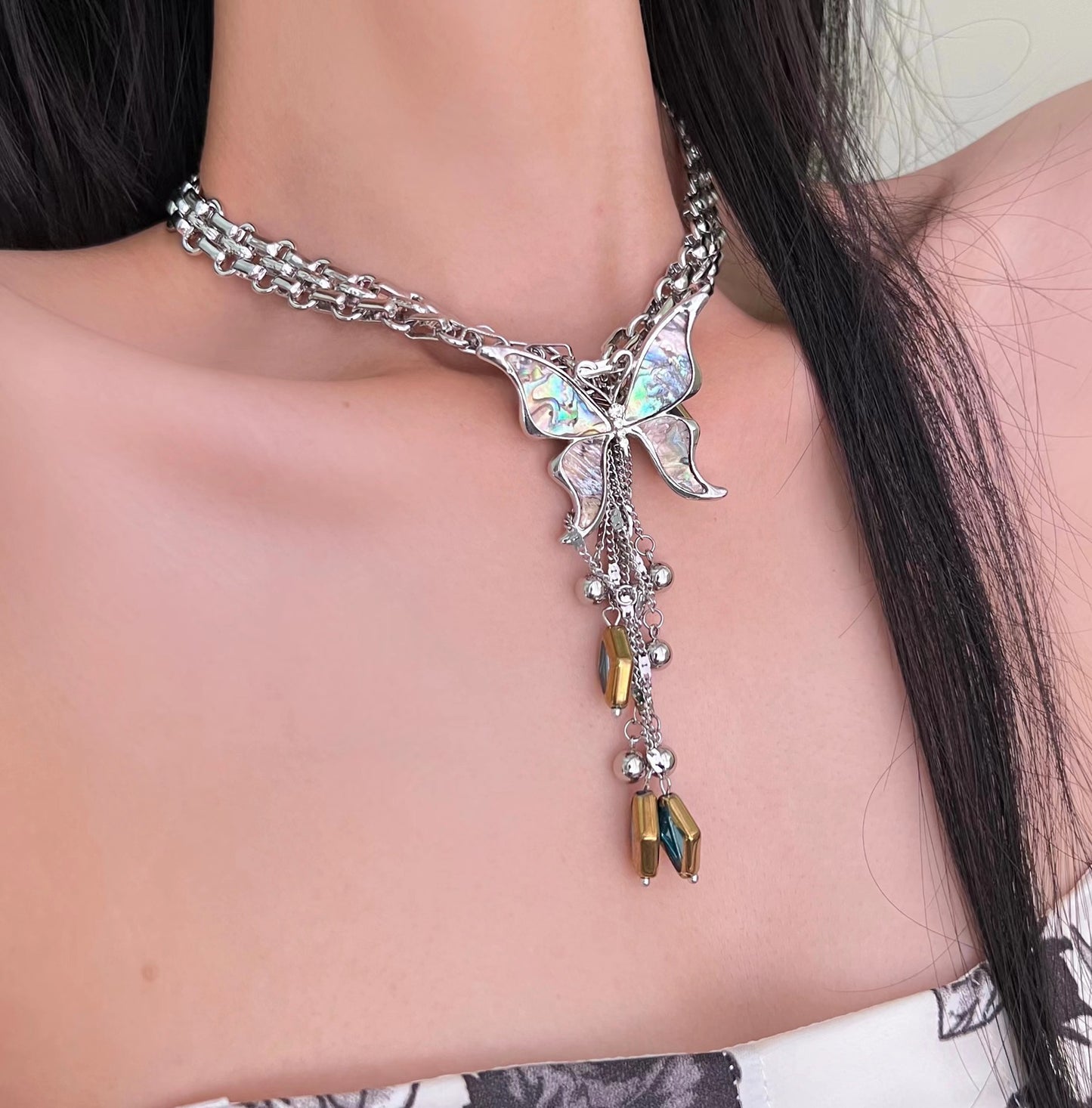 Tassel Chinese Punk Butterfly Titanium Steel Exquisite Retro Necklaces