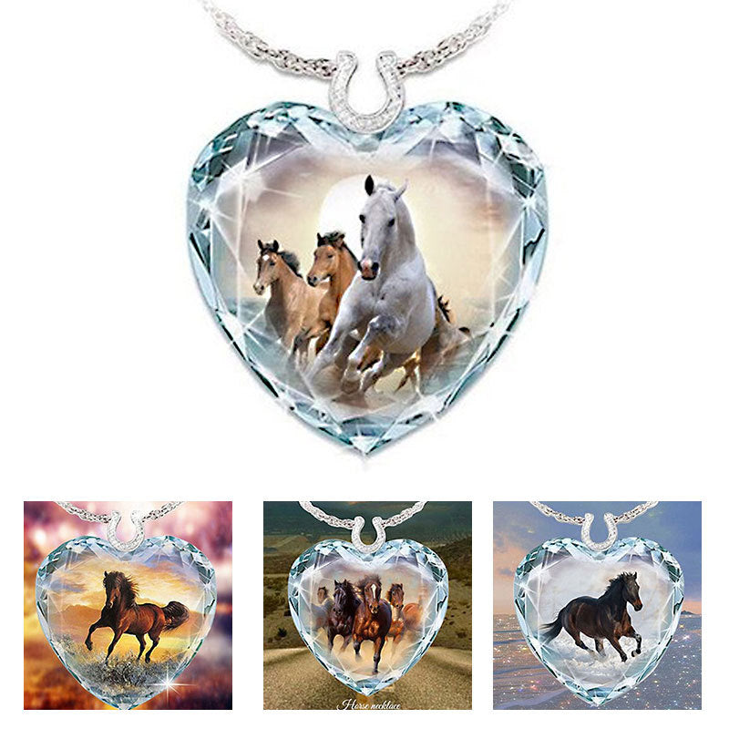 Série de pendentifs coeur de pêche en cristal, colliers simples