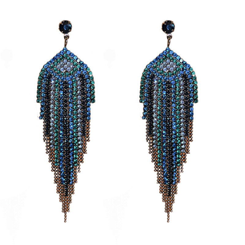 Sier Needle Blue Triangular Rhombus Tassel Affordable Luxury Earrings