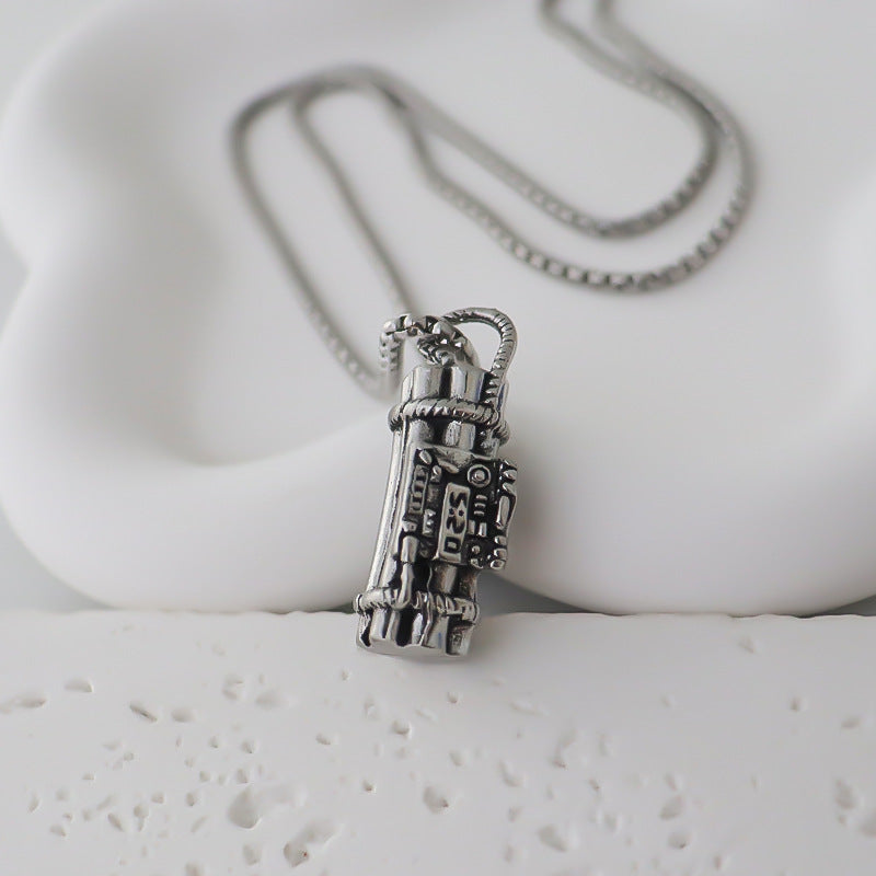 Men's Stainless Steel Square Bead Niche Creative Timing Blasting Necklaces