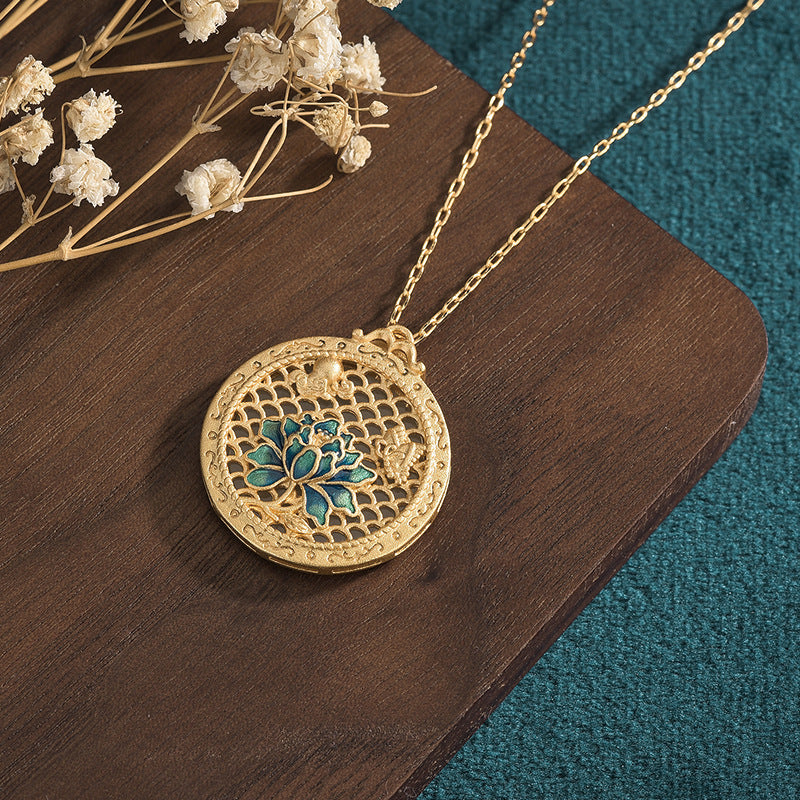 Women's Lotus Jade Round Pendant Hanging Ornament Necklaces