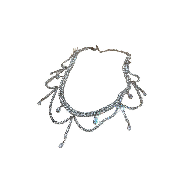 Refined Zircon Water Drop Diamond Tassel Fashion Necklaces