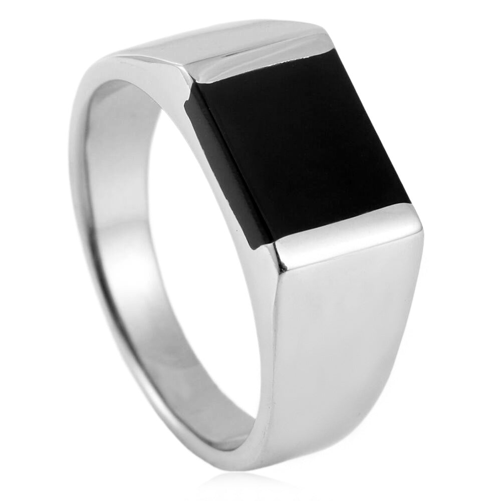 Men's Simple Fashion Black Agate Titanium Steel Rings