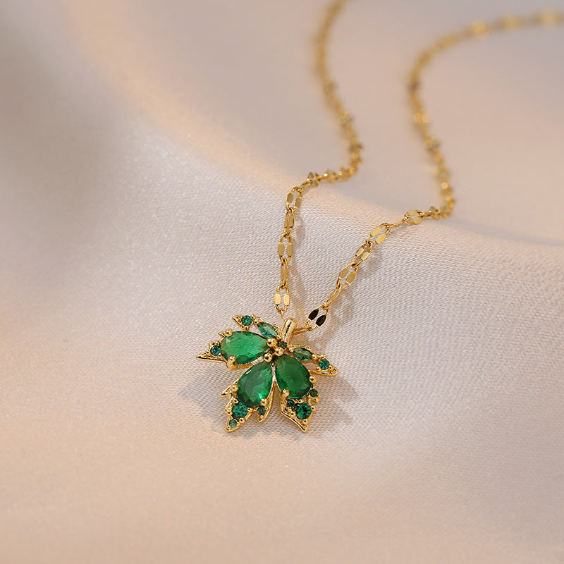 Colliers simples en acier et Zircon pour femmes, feuille d'érable, à la mode