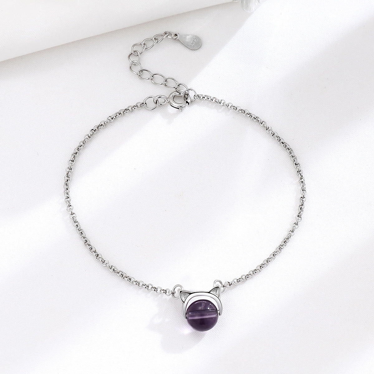 Damen-Armbänder aus Sterlingsilber mit süßer Katze und Kristall, temperamentvoll, Minderheit, hoch