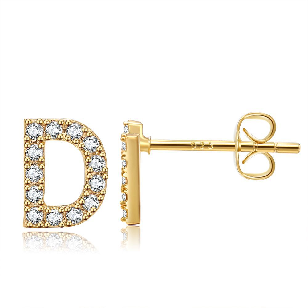 Women's Trend Small Alphabet Letter Brass Gold Earrings