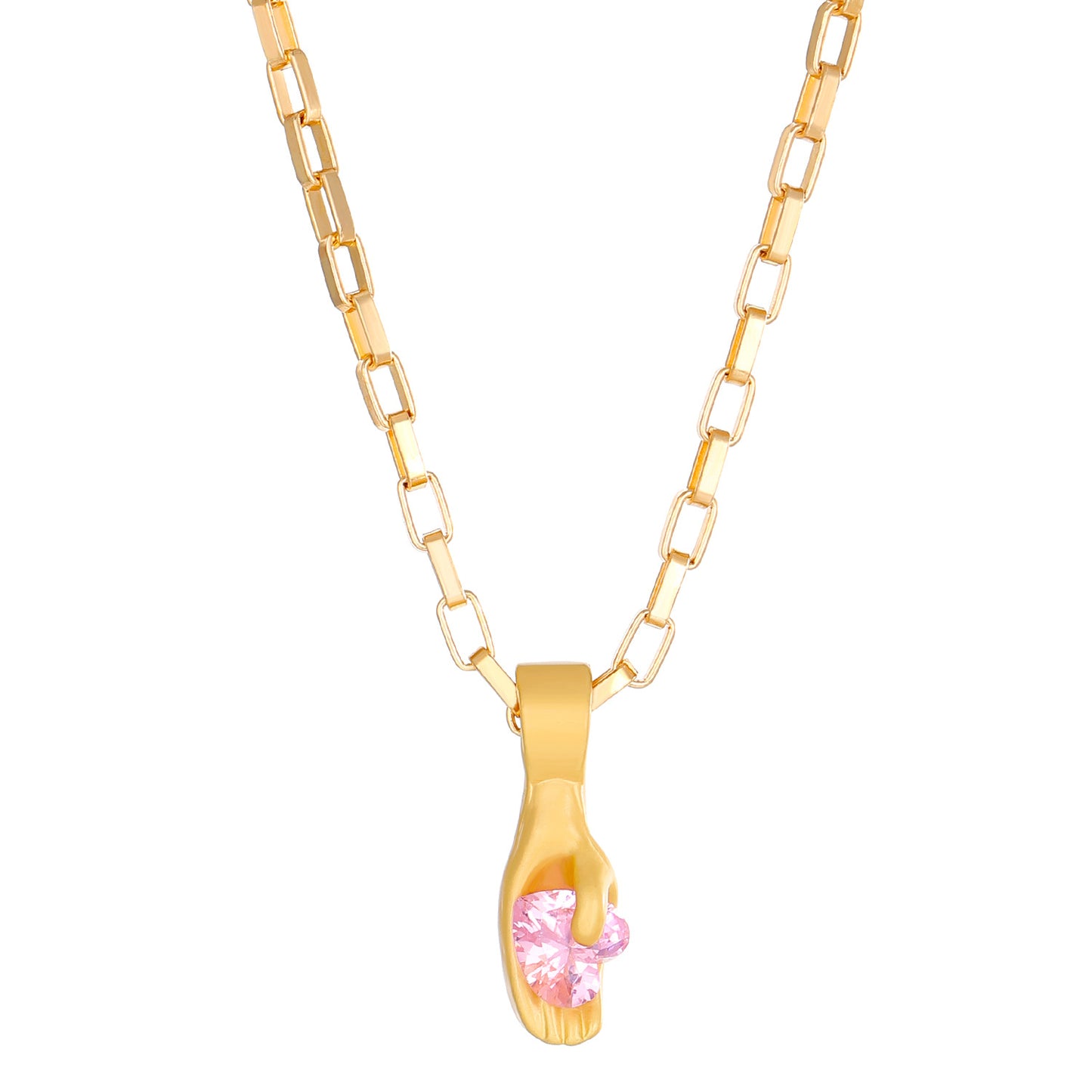 Pink Love Palm Heart Pendant Zircon Retro Necklaces