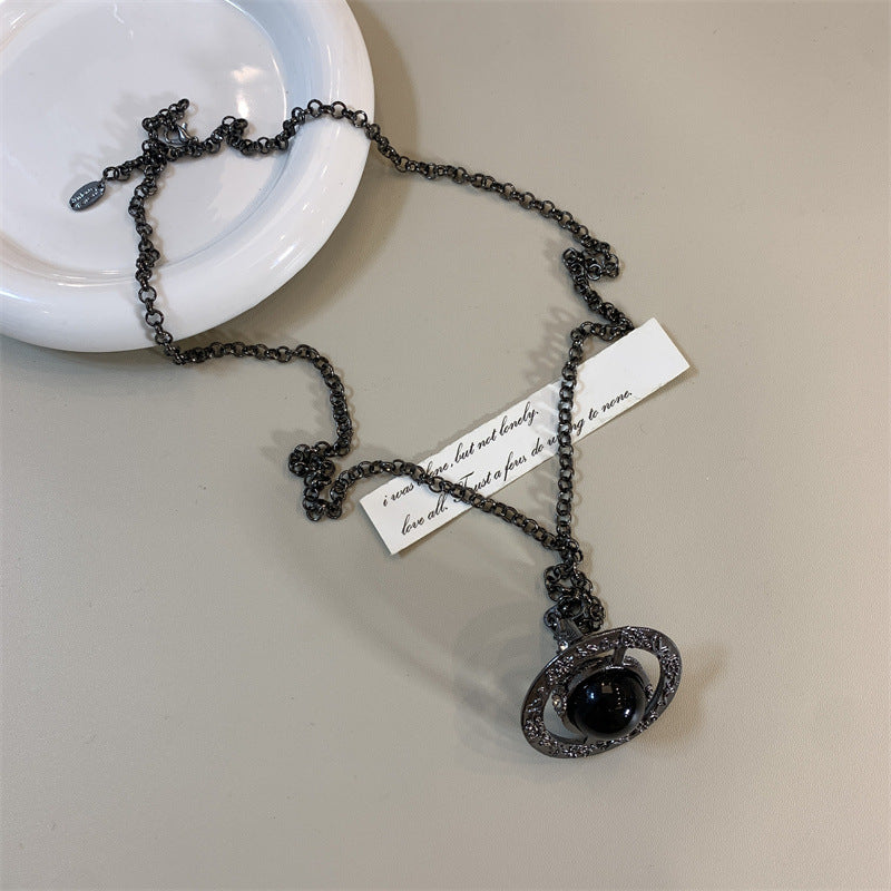 Women's Black Pattern Glass Bead Three-dimensional Folding Necklaces