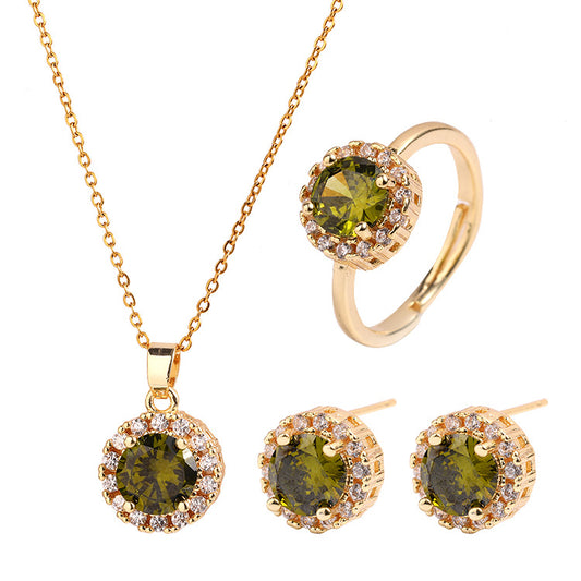 Temperament Micro Inlaid Color Zircon Gold Plated Necklaces