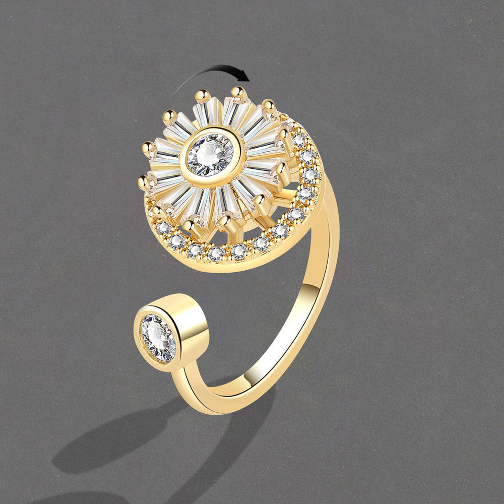 Flower Stone Round Light Luxury Minority Design Fashion Female Rings