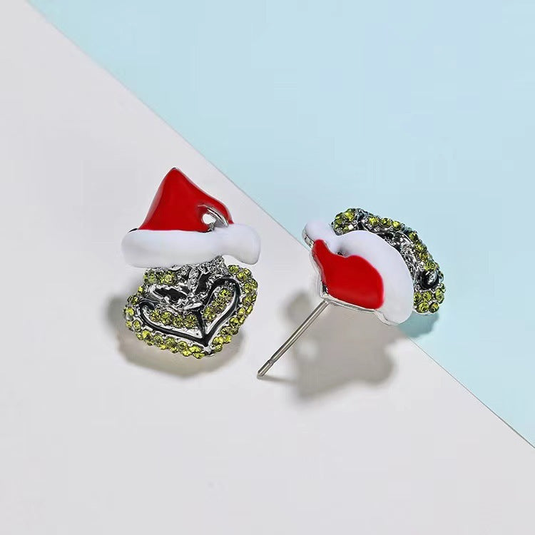 Santa Claus Diamond Enamel Personality Trendy Earrings